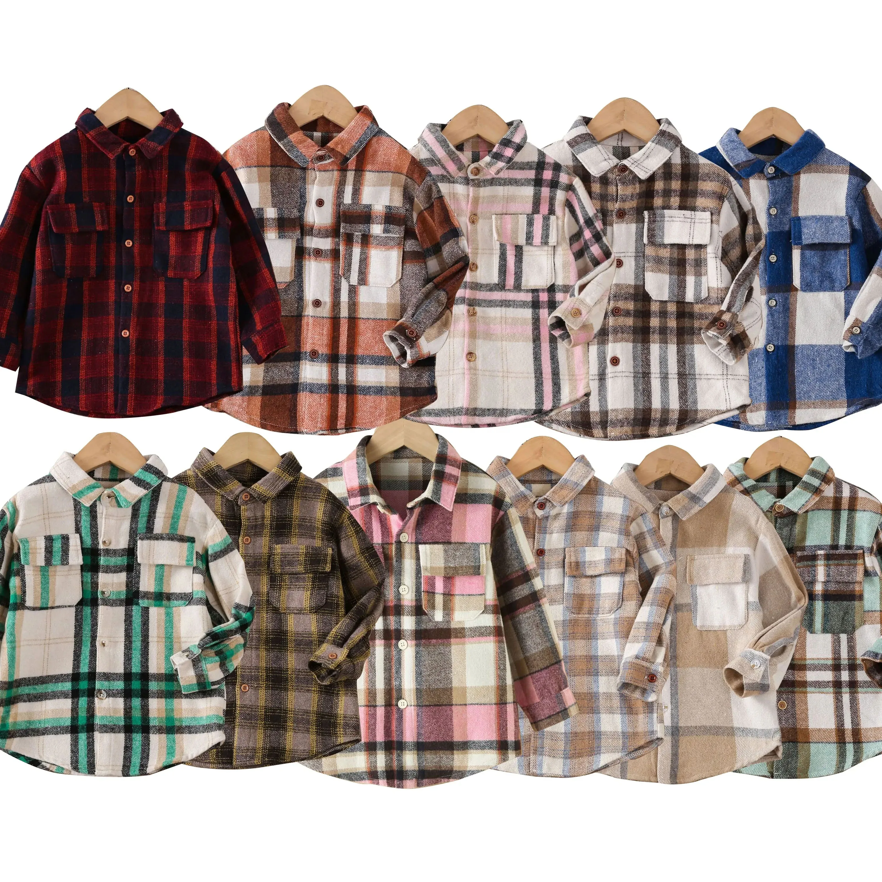 Winter Fleece Baby Boys Long Sleeve Coat Autumn Kids Button Pocket Shirts