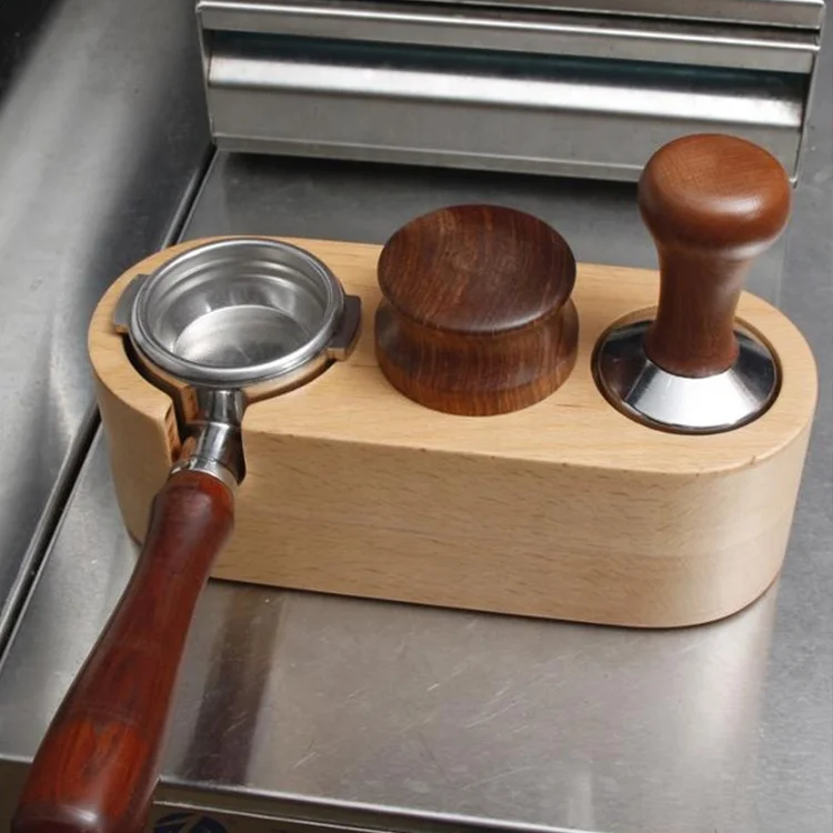 Simple High Quality 58mm Wood Outdoor Camping Coffee Tamper Set Coffee Tamper Distributor