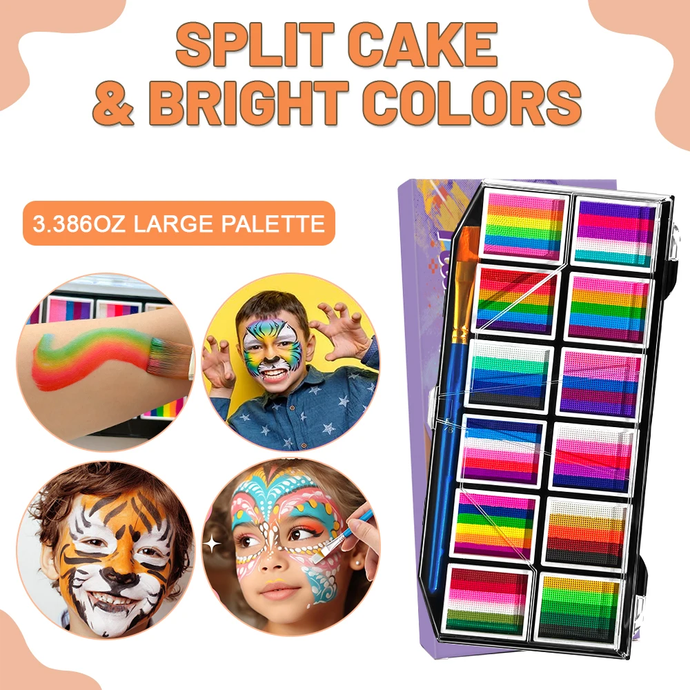 Water Activated Professional Party Face Painting With Brush Kit Professional Body Makeup Face Body Paint