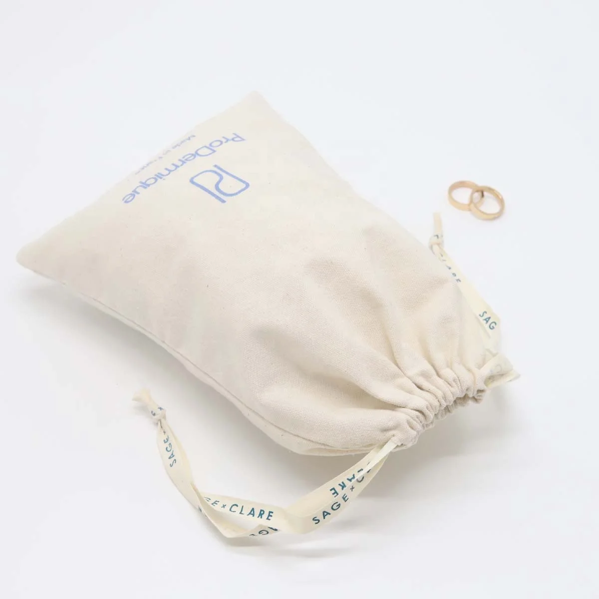 Custom Logo Printed Drawstring Small Canvas Gift Bag Natural Beauty Cosmetic Makeup Pouch