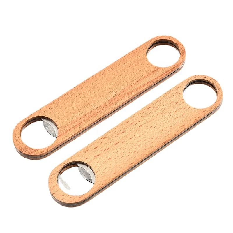 Customizable logo wooden handle stainless steel beer bottle opener