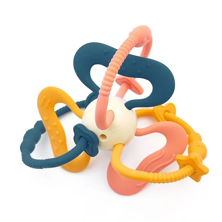 Soft Silicone Toys for Baby 6 to 12 Months, Baby Chew Toys Baby Rattle Teether Toddlers Sensory Toys Girls Boys Gift