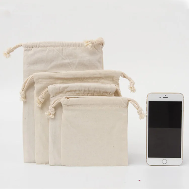 Wholesale Promotional Calico Organic small custom printed gift canvas muslin pouch drawstring cotton bag