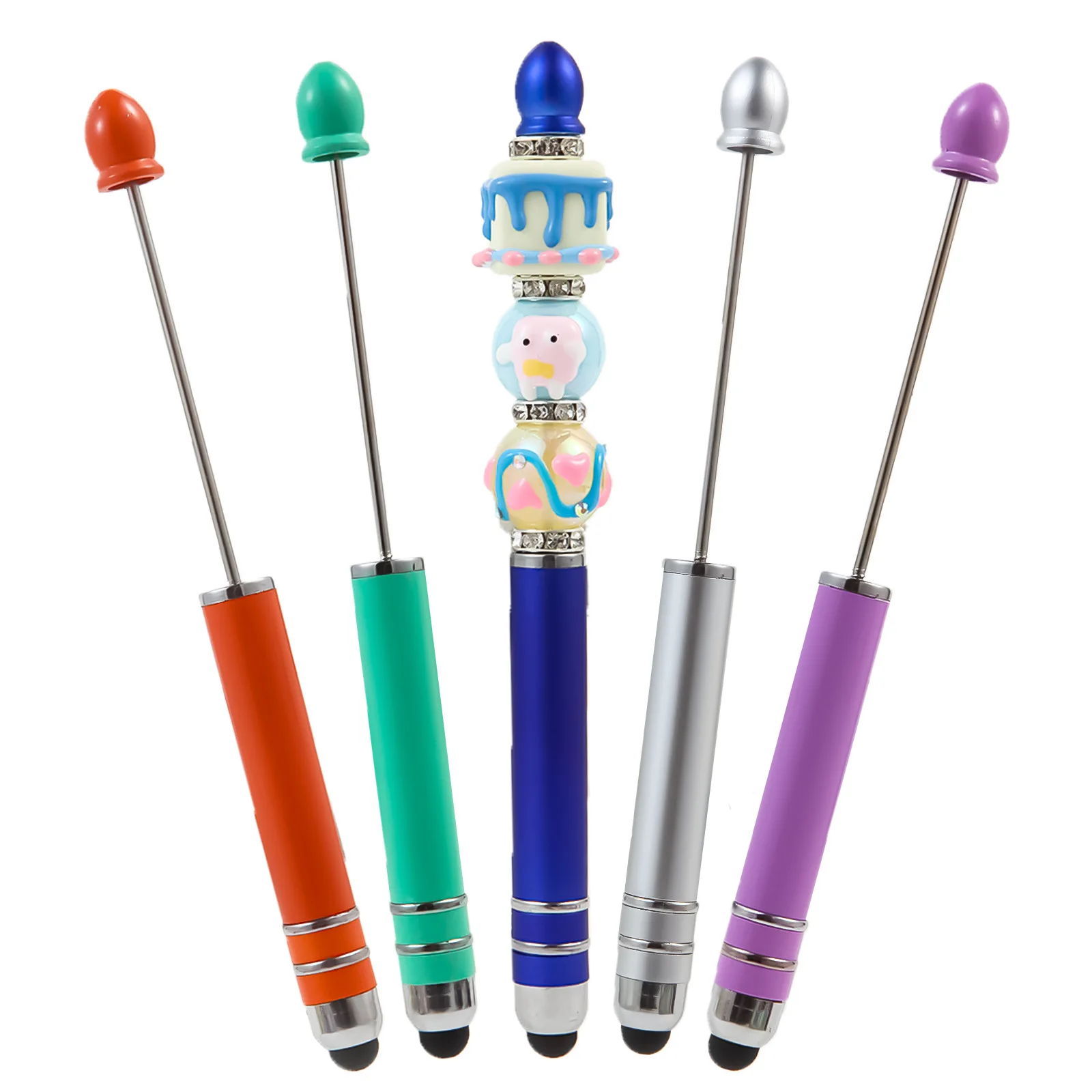 OEM Factory Custom High Quality Multi Colors Creative DIY 1.0MM Plastic Pens Bead Ballpoint Stylus Pen for Students Kids Gift