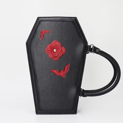 Gothic Style 3 D Roses And Bat Pu Stitched HandBag Custom Coffin Gothic Bag Manufacturer
