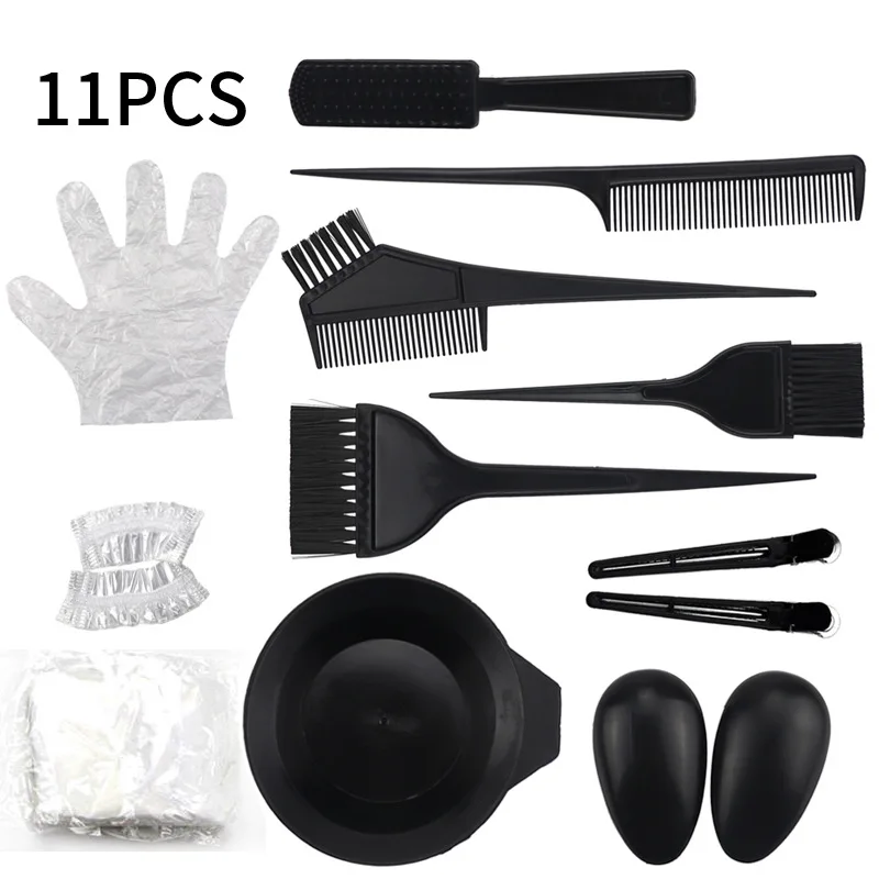 Hair Dyeing Tool Kit 11-piece Hair Salon Comb Brush Disposable Shawl Mixing Bowl Set