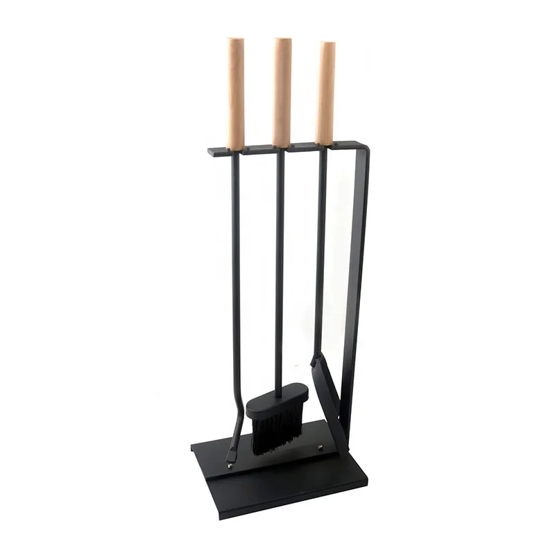 New design good quality wood handle fireplace tools accessory set combination with holder