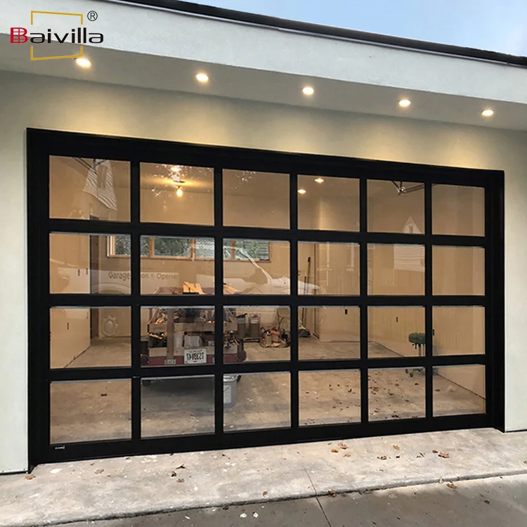 Modern design remote control electric automatic aluminum tempered glass insulated sectional garage door