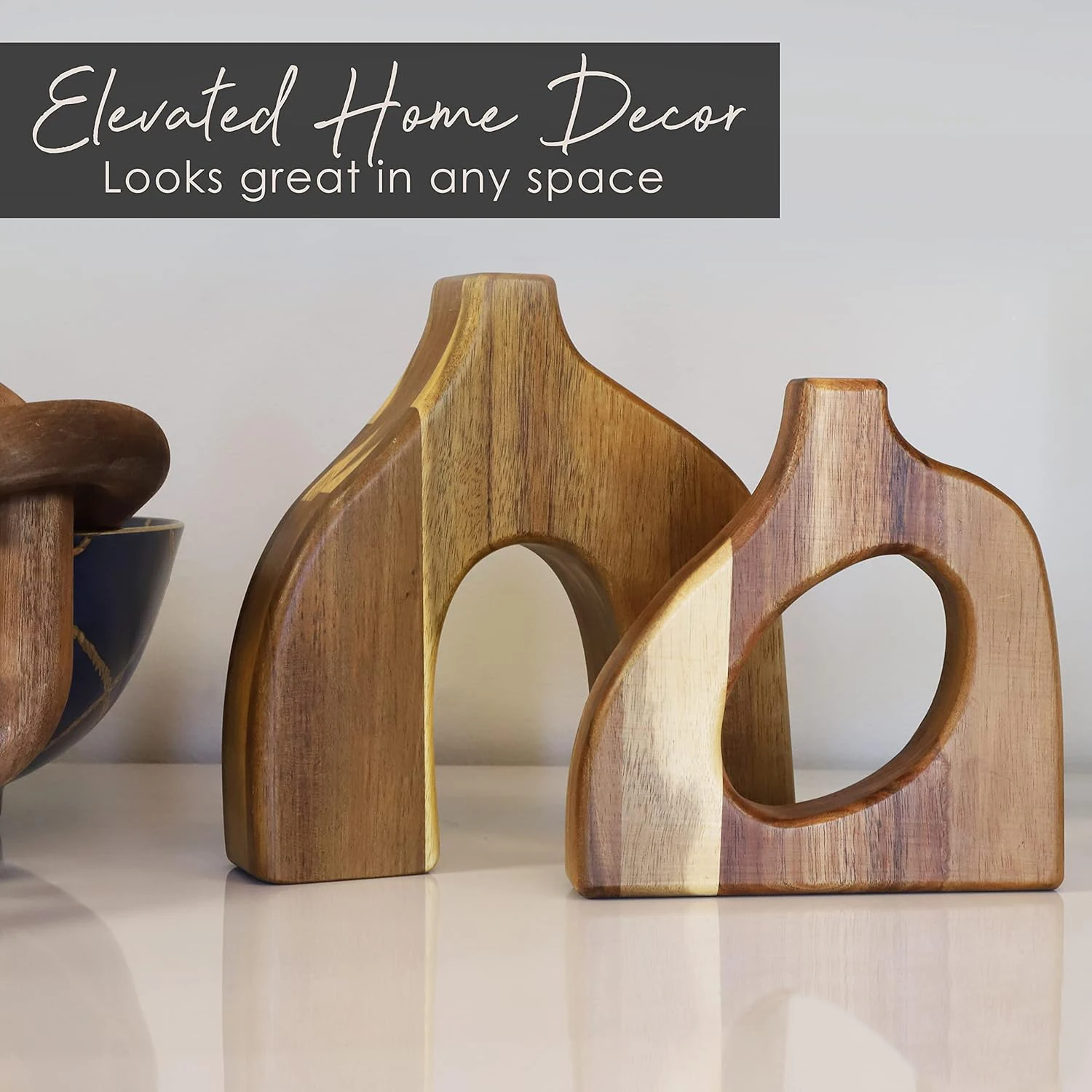 Wood Vase Decorative for Tables Shelves Mantles Boho Vase Display Faux Flowers Plants Short Cute Wooden Vases Home Gift Unique