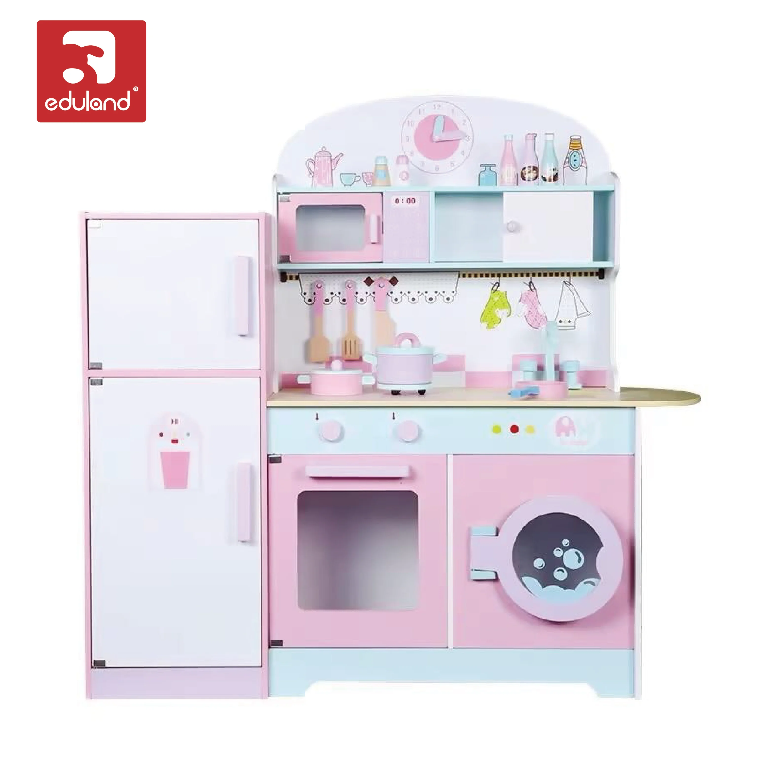 Kids Cooking  Role Pretend Play Toy Cabinet Fridge Wash Machine Cookware Furniture Wooden Kitchen Set toy for Children