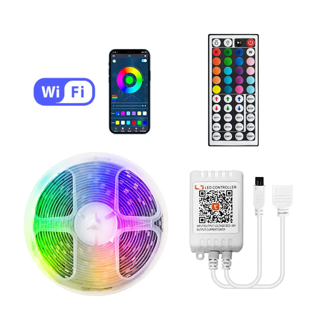 Best Quality Neon RGB IP65 Cuttable 20m 12v COB 10m Outdoor 5050 15m Music Smart LED Light Strip Kit with 44key Remote