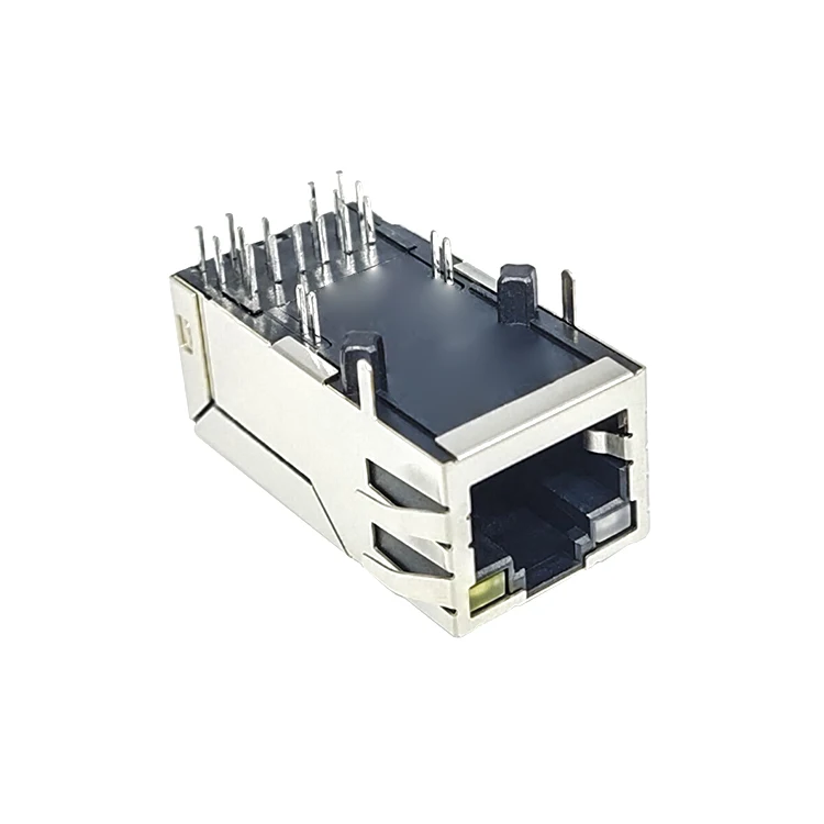 DGKYD411Q199DF5A1DP 6U RJ45 Network Connector Single Port POE+ Filter With Light Strip Shield PBT 12PIN