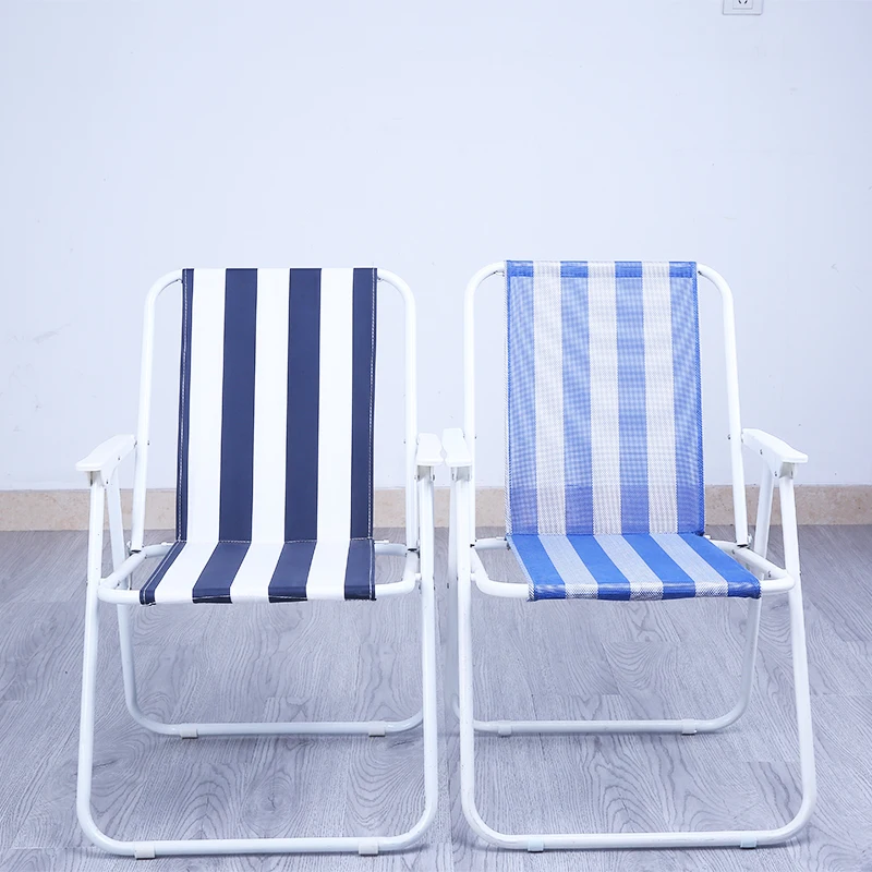 Steel foldable camping chair with white plastic armrest
