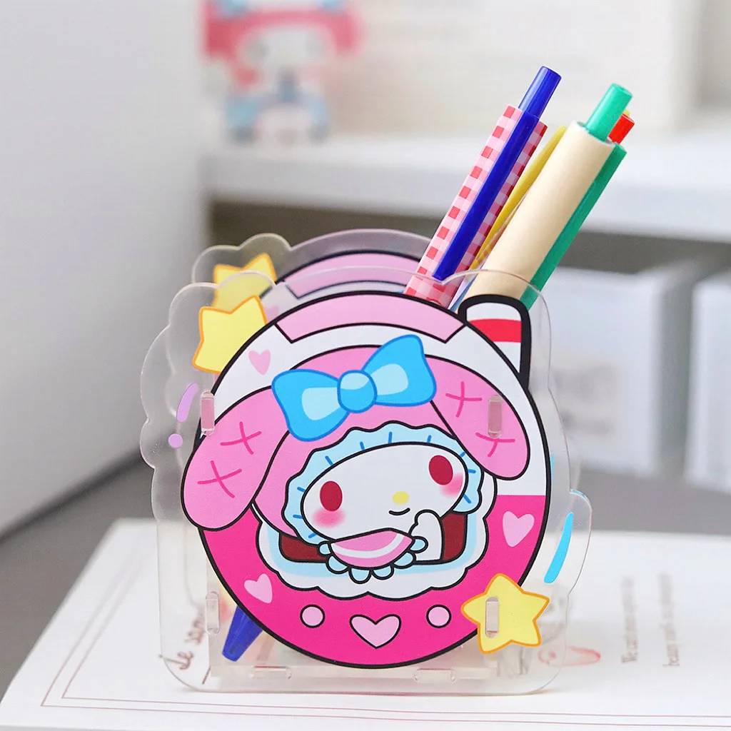 2023 New Cartoon Student Penholder Acrylic Cute pencase Desktop Stationery Storage Box Cosmetic Brush Storage Bucket