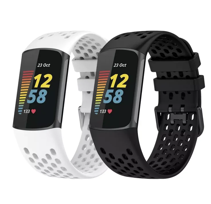 Coolyep Hole Style Fashion Breathable Sport Smart Watch Bands for Fitbit Charge 5 Solid Color Hole Silicone Watch Strap