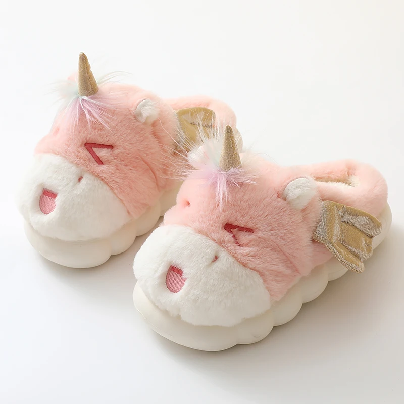 Brand New Patent Child Adult Unicorn Home Slippers Women Unicornio Platform Cute Shoes Cartoon Fur Unisex Indoor  Licorne