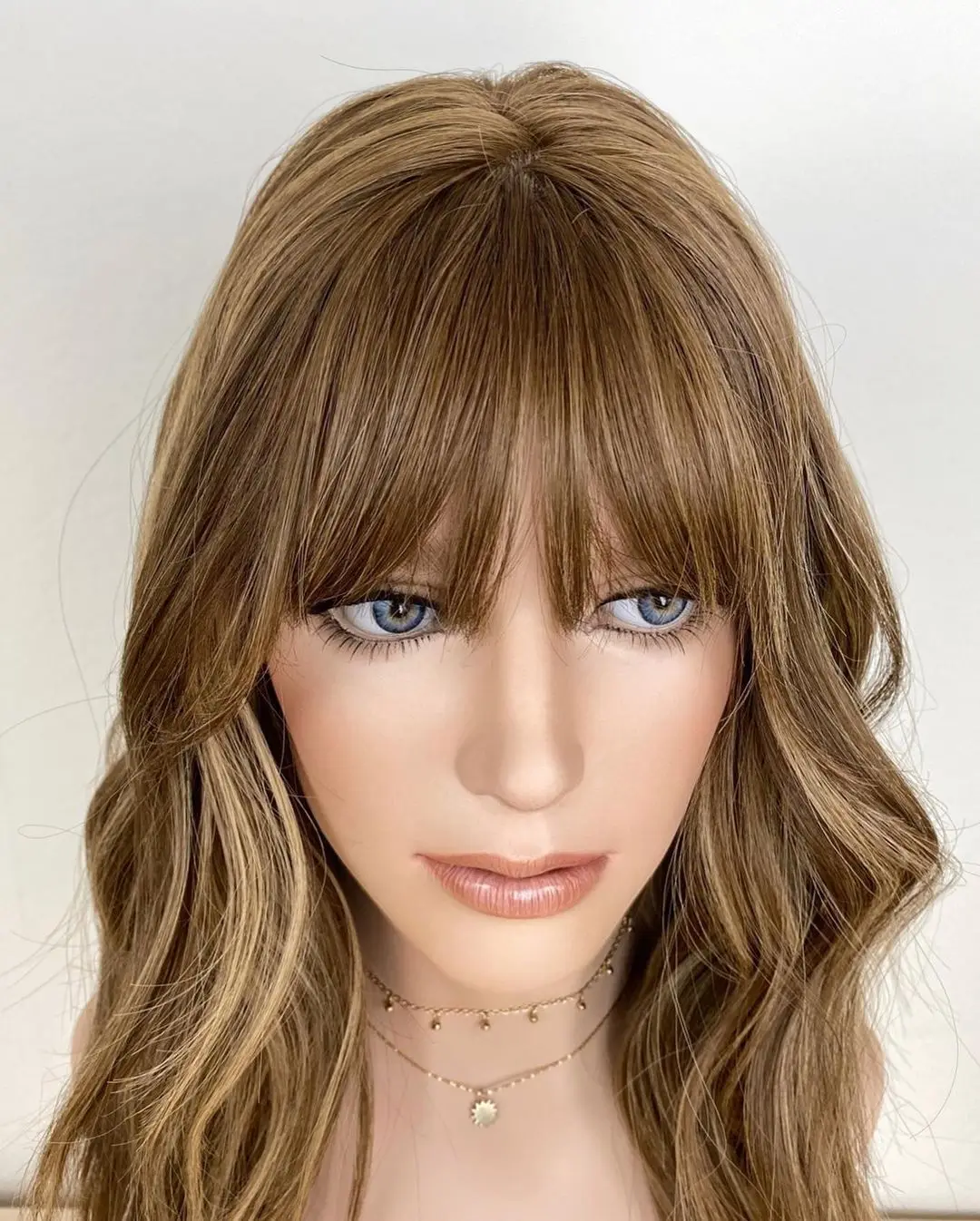 Nifty Bang Wig Style European Human Hair Honey Blonde Balayage Color Lace Top HD Lace Front Silk Fake Scalp Wig For Women