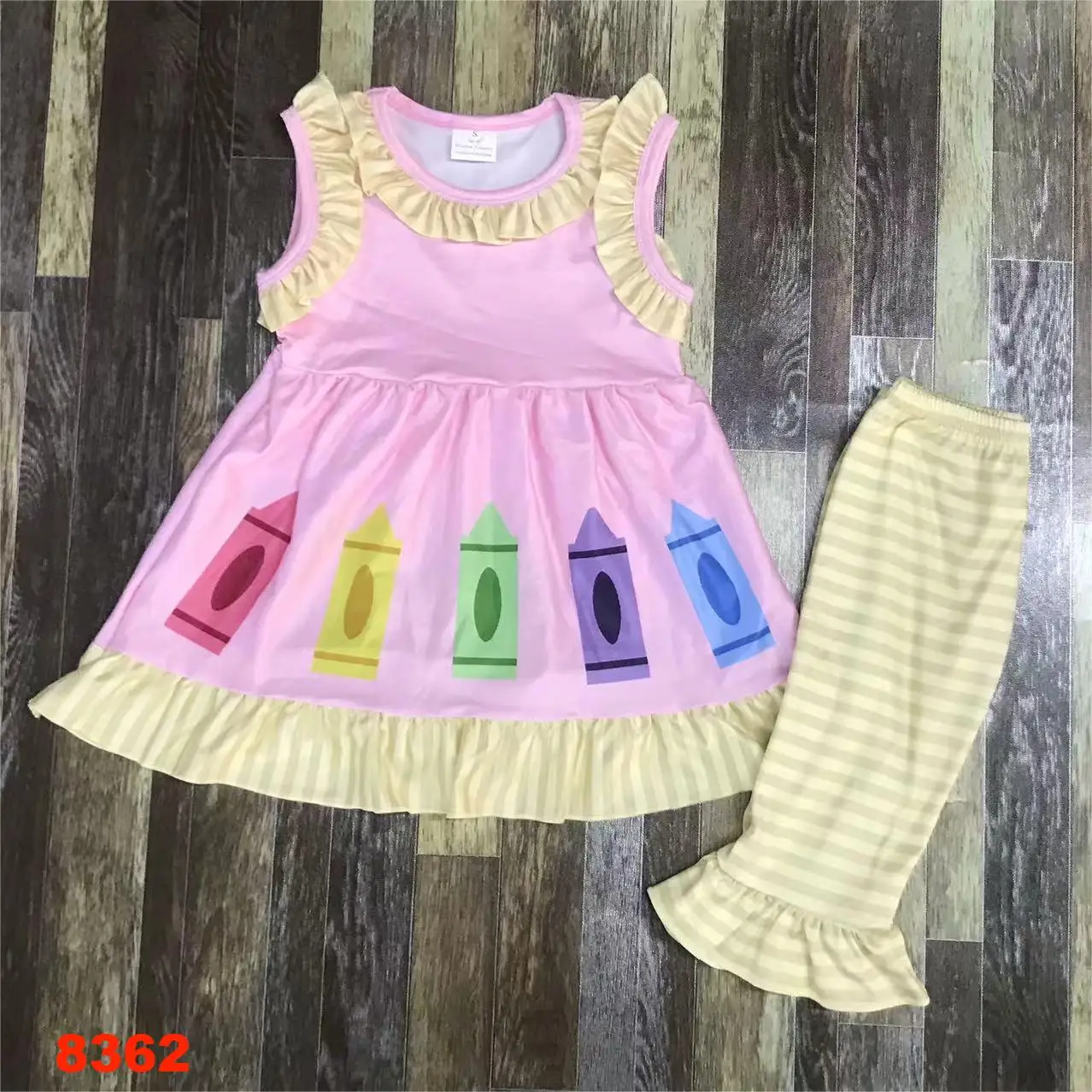Summer Hot Sale Blue Girls Short Sleeved Long Pants Set Back to School Wholesale Outfits