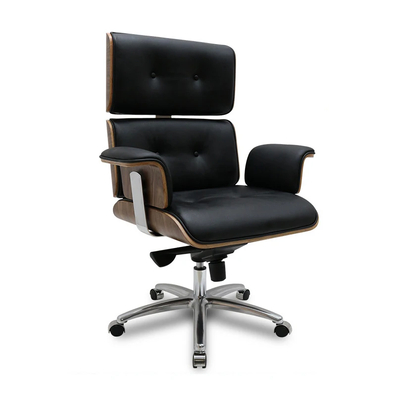 Foshan Furniture Modern Genuine Leather Wooden Arm Office Accent Chair