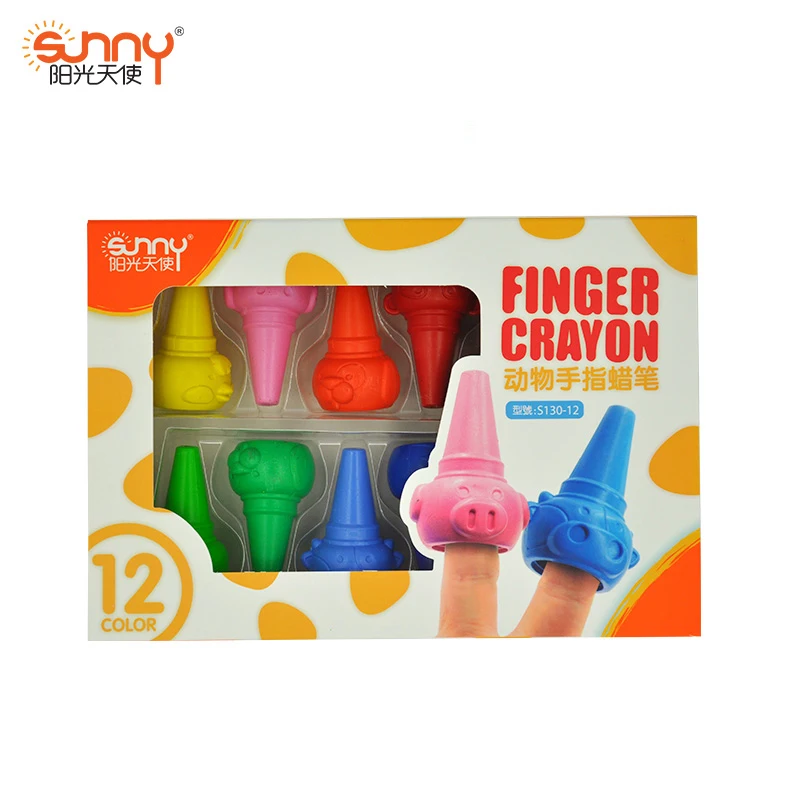Солнечный искусство Солнечный пластиковый карандаш в форме животных палец Crayon 12 видов цветов Крайон Jari Mainan Edukasi