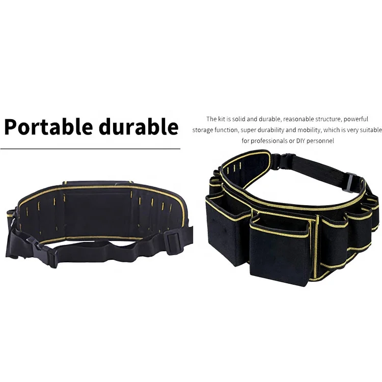 Tool Belt for Electrician Carpenter Construction Worker-Adjustable Utility Tool Belt Waist Pouch Bag Lid Hammer Hold-Rope Belt