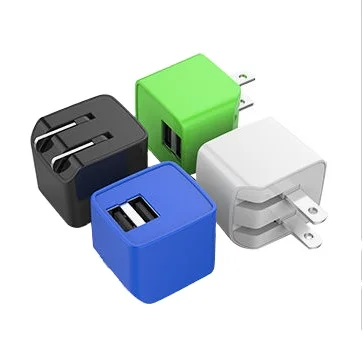 Square US Folding Plug dual  USB Port Mini Cube Size USB Phone Travel Wall Charger 5V 1A 2A /2.4A/2.1A