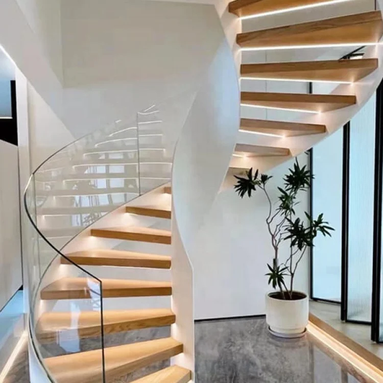 Factory Good Price Wrought Iron  Balustrade & Handrail Indoor Staircase White Oak Stair Tread For Wooden Tread Spiral Stair