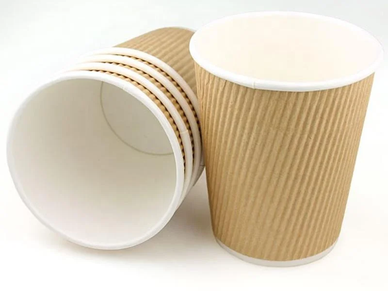 12oz Gold Foil Ripple Wall Paper Coffee Cup Disposable Beverage Cup with Stamping Embossing Vanishing Print Handling Feature
