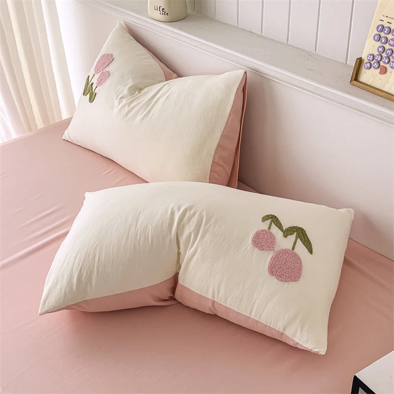 Luxury Washed Microfiber With Towel Embroidery Flower Flocking Duvet Cover Bedding Set