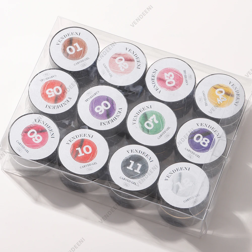 Vendeeni Carving Nails Art Gel 6d Carved Gel 12 Colors Paint Art Design Flower Sculpture Gel Polish