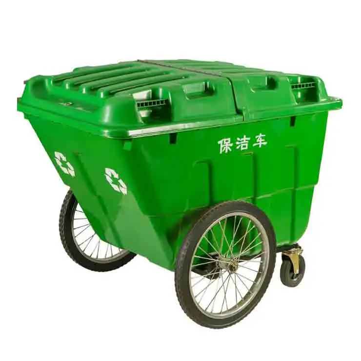 Small Street Trash Truck Outdoor Waterproof 400l Trolley Trash Can Vertical Plastic Sanitation Cleaning Wheeled Trash Truck