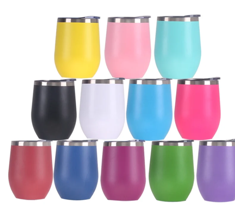 12 oz wholesale  custom double wall stemless stainless steal vacuum insulated egg shape glass wine tumbler with straw