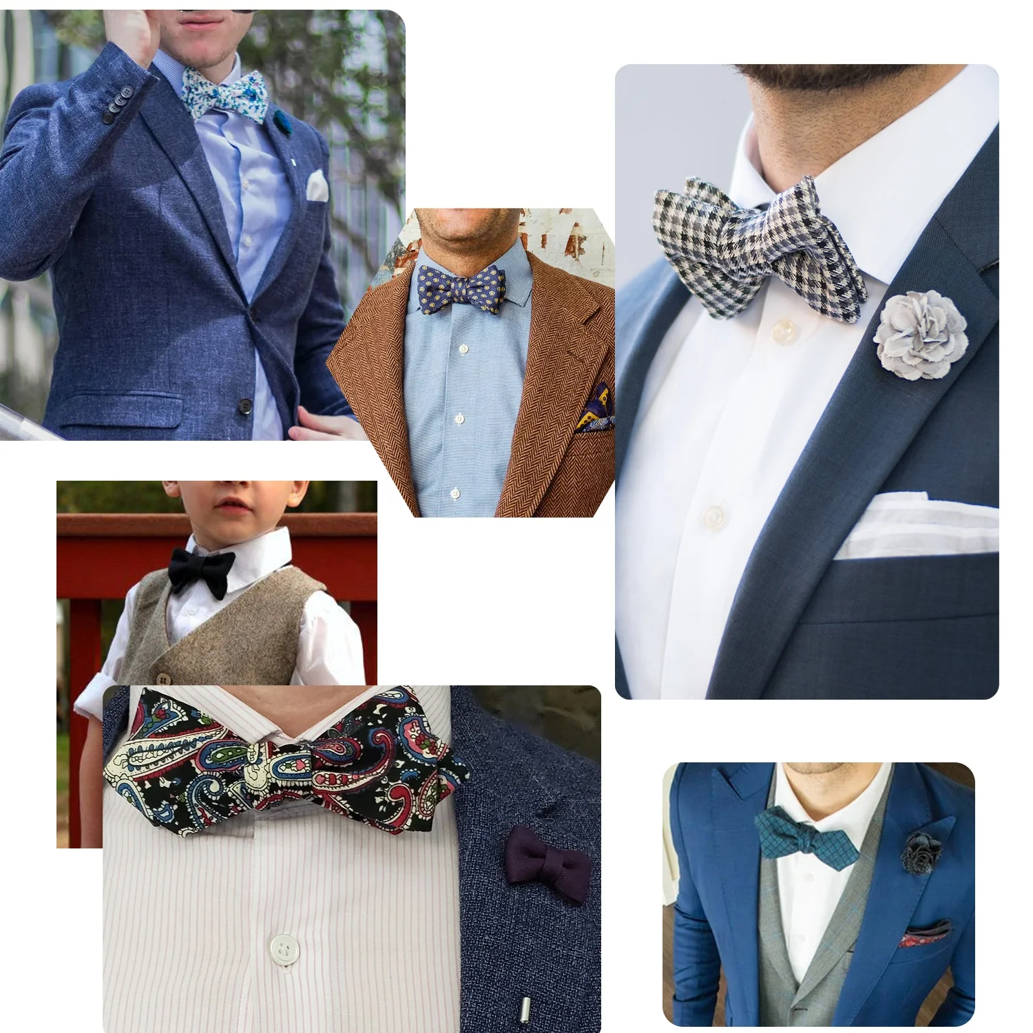 Floral Groom Bow Tie Bowtie Decorative Set Big Bow Tie for Men Linen Set