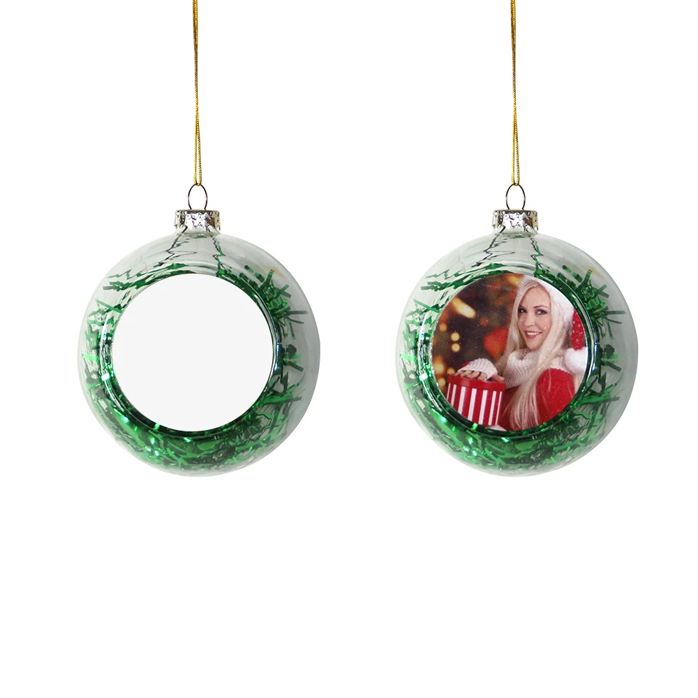 Subbank Sublimation Blank Christmas Ball With Glitters-Green Custom Logo Tree Ornament Indoor Sublimation Glass Christmas Balls