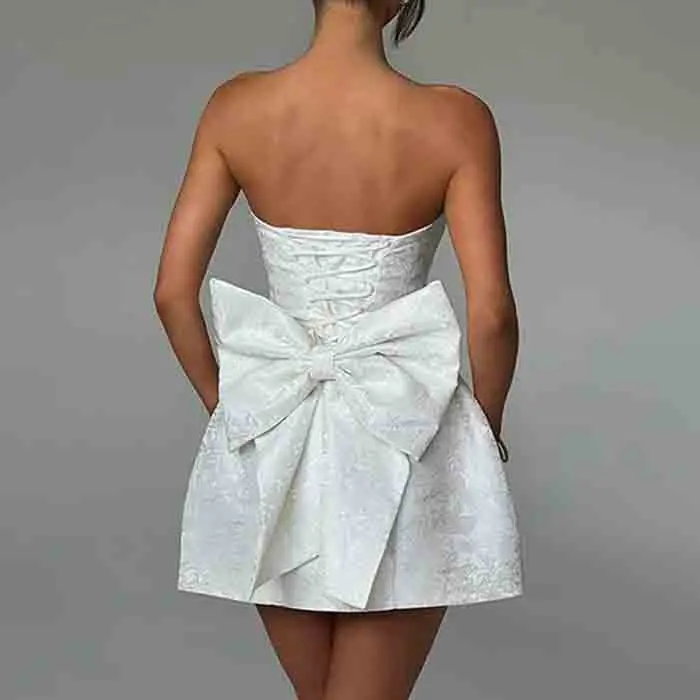 Vestidos Women Elegant Summer Casual Dresses New Fashion Style Temperament Jacquard Chest Bow Short Dress Party Dresses Women