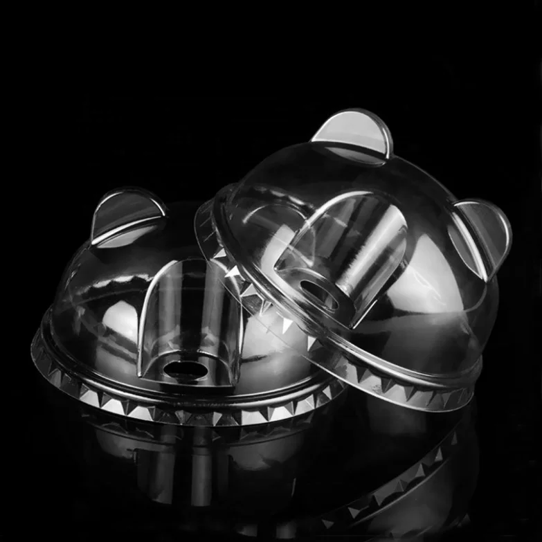
Cap Round Cat Ear Dome Cover Plastic Lids for Cups Clear Pp Chinese Manufacturer Customized Disposable Easy Open End 90*90*50mm 