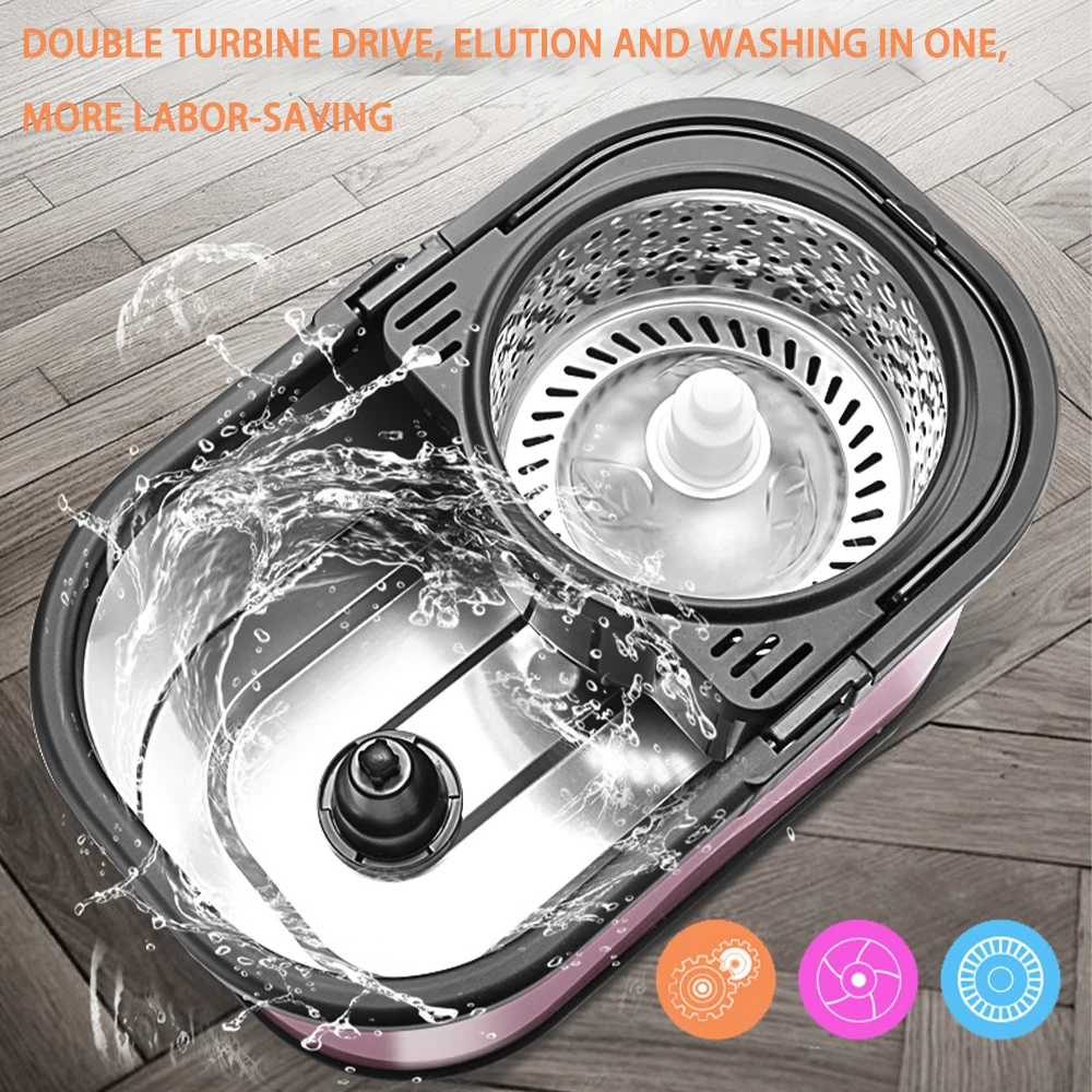 Quality Supermarket Supply 360 Stainless steel Bucket Super Absorbent Fiber Cloth Mops Cleaning Floor Spin Mop And Bucket Set