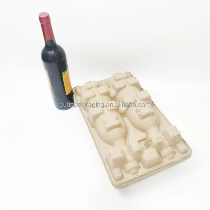 biodegradable Recyclable molded paper pulp wine tray mold pulp wine glass bottle packaging box inner insert wine pulp packaging