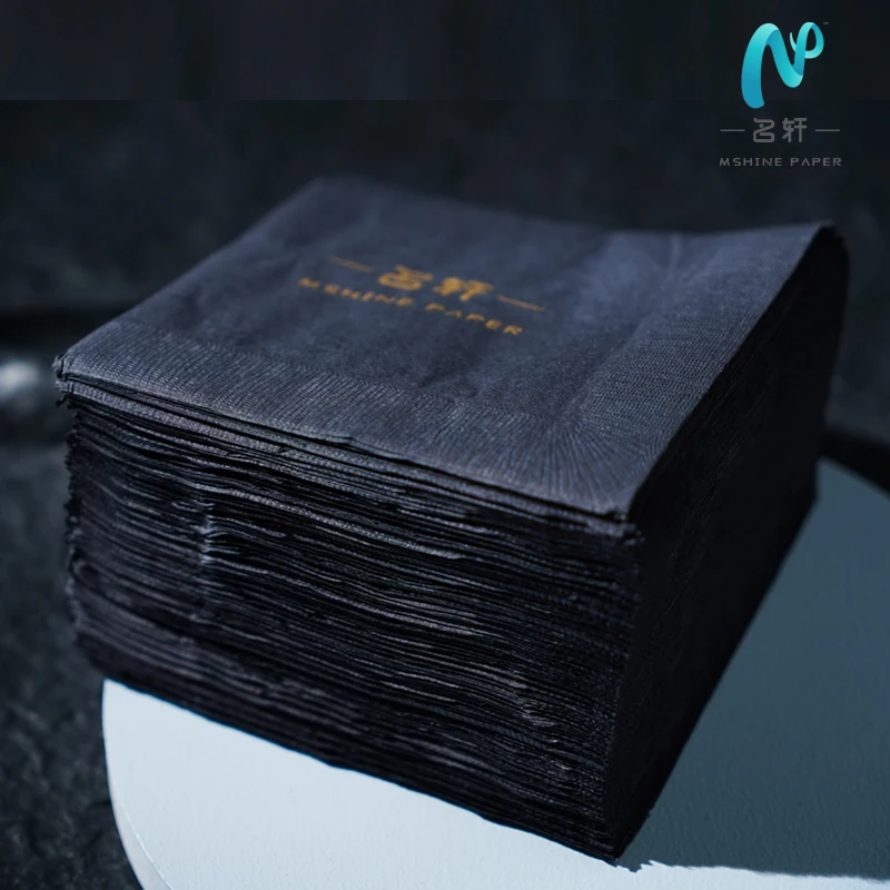 MingXuan пользовательские коктейльные бумажные салфетки для напитков салфетки для ресторана черные салфетки с логотипом черной ткани