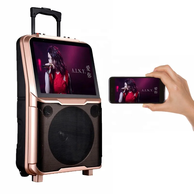Hone karaoke system Screen Mirroring function Trolley speaker with touchscreen / outdoors karaoke player MKV/MTV