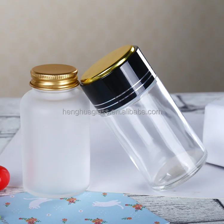 150ml round cylinder shape frosted glass bottle 5oz Wide mouth glass jar pill glass bottles  Capsule vitamins bottle with cap