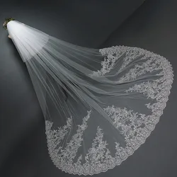 Long Style Big Trailing Lace Trim Wedding Veil Sequined Bridal Veil With Vein DX9028