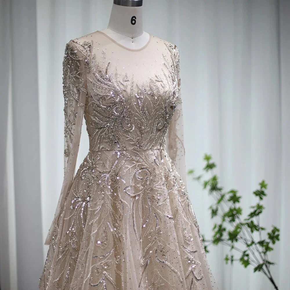 ASA-SS50 Modest Aline Scoop Long Sleeves Evening Dress Luxury Dubai Floral Party Prom Dress for Women