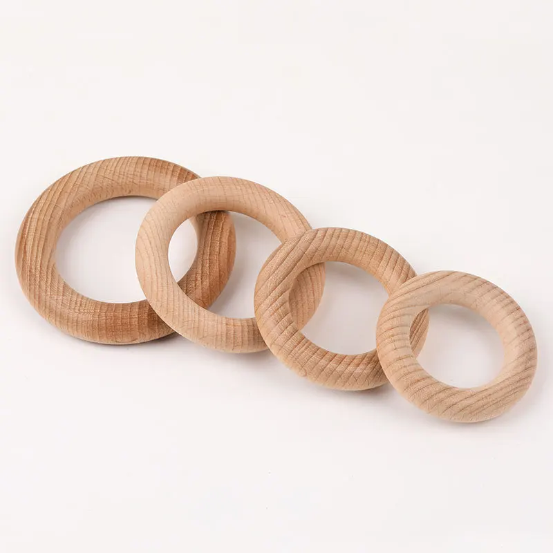Unfinished Smooth Beech Wooden Circle Ring Baby Teether Floral Ring Sensory DIY Toys