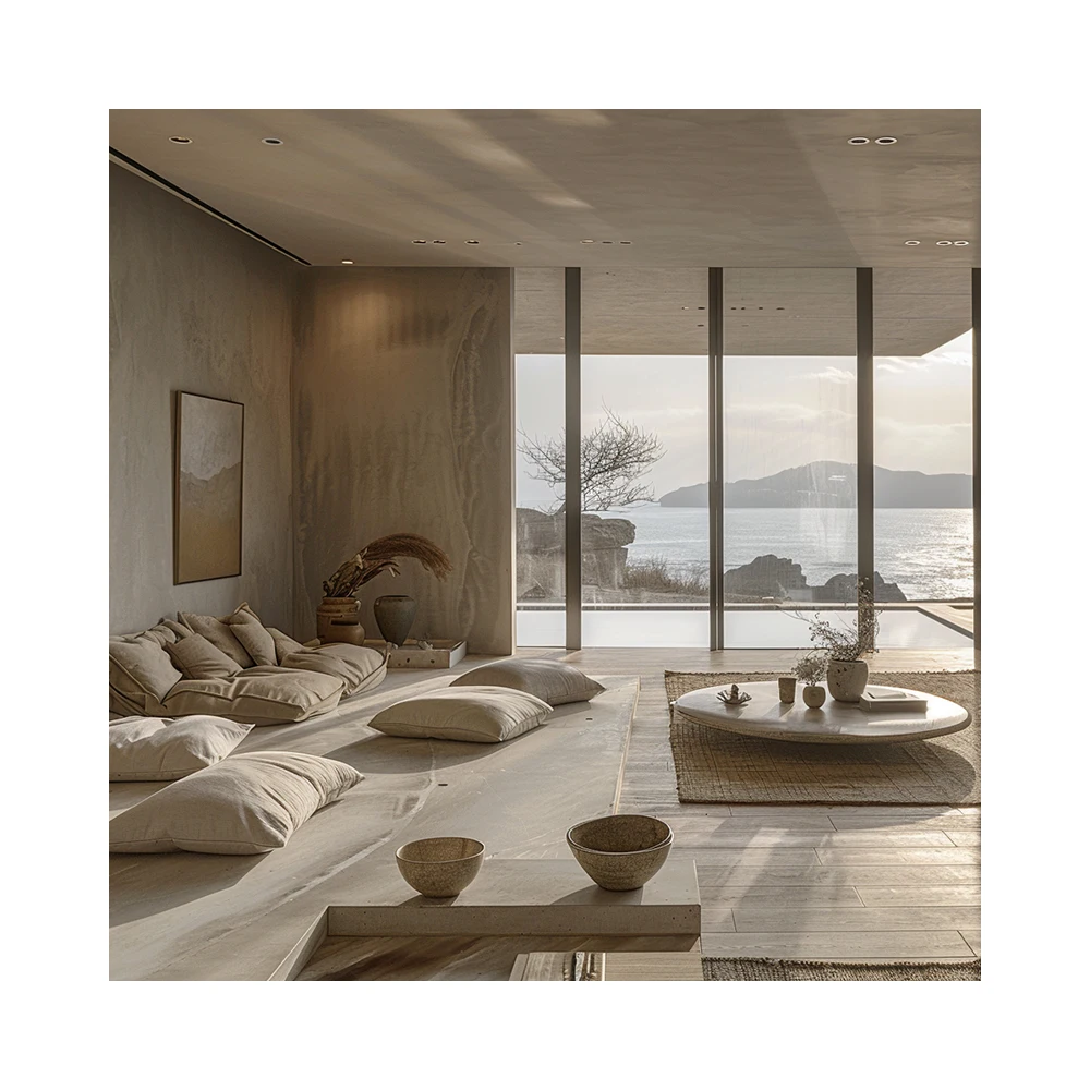 2024 AI Creative Concept Minimalist Style Boundless Window View Design Comfortable Color Tone 3D Rendering Service