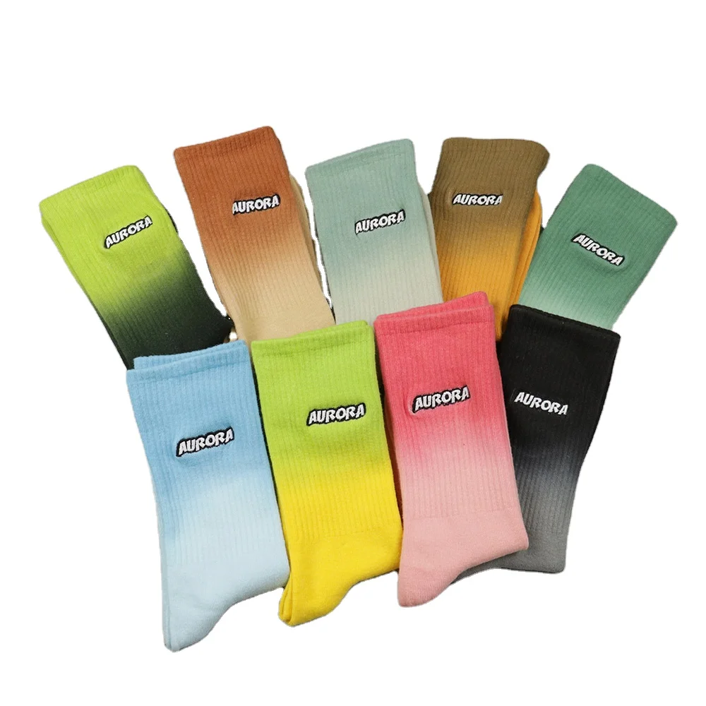 Letter embroidery tie-dye color socks ins trend sports tie-dye mid-tube socks cotton men and women