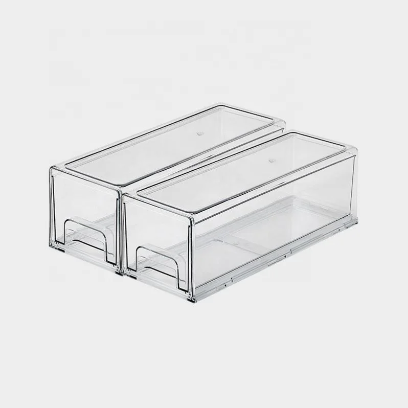 2 Pack Stackable Refrigerator Pull-out Drawer Drawable Clear Fridge Plastic Kitchen Pantry Storage Containers Organizer Bins Set