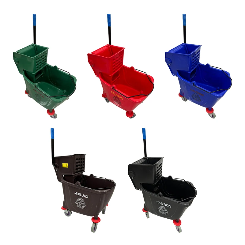 Wholesale Manufacturer Durable Blue Water-Squeeze Drainable Plastic Wringer Trolley Mop Bucket With Wheels
