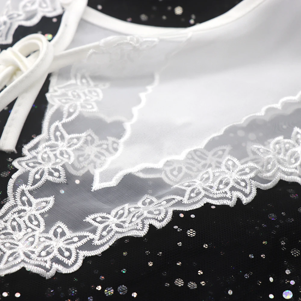Front Tie White O-Neck Detachable Embroidery Flower White Organza Ladies Female Fake Collar For Dress Garment Accessories