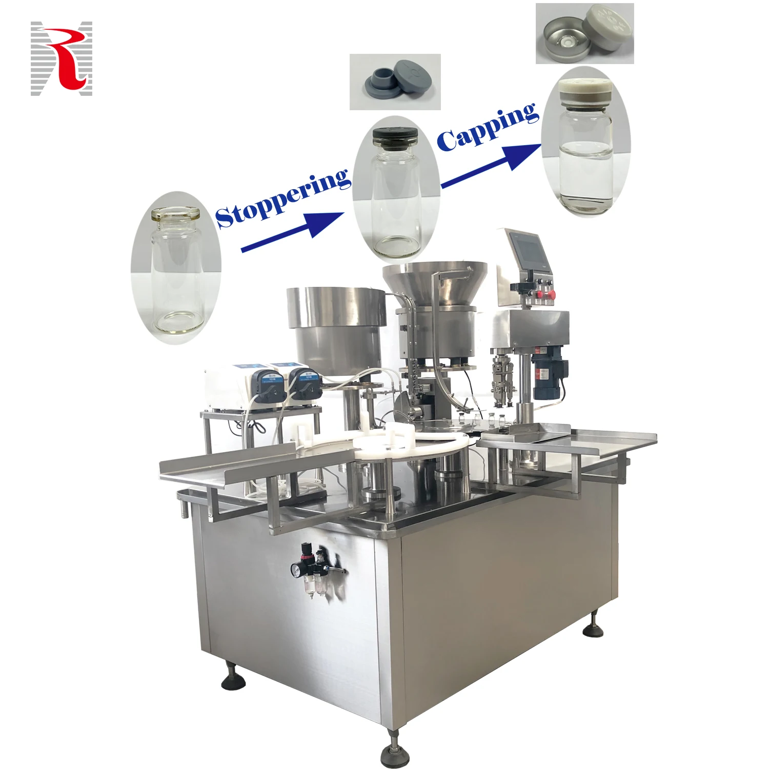Automatic 10ml Pharmaceutical Vials Filling Machine Gass Bottle Capping Production Line